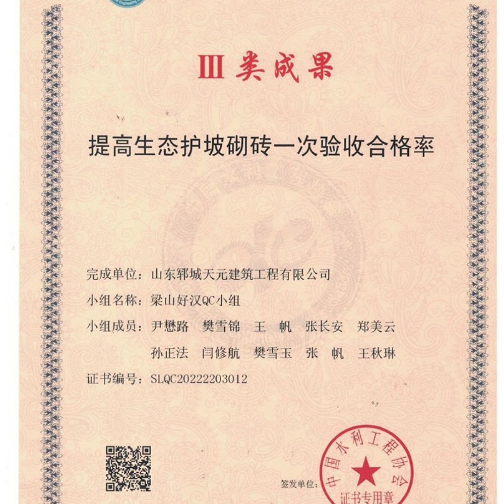 我公司梁山好漢QC小組與邳蒼郯新片治理工程齊風QC小組榮獲水利工程優(yōu) 秀質(zhì)量管理小組Ⅲ類成果